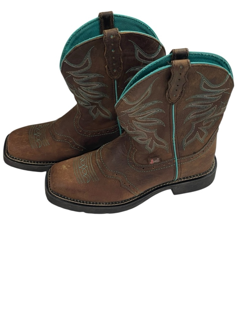 Justin Mandra Chocolate Western square Boots L9624 Leather 9.5B - Picture 3 of 14